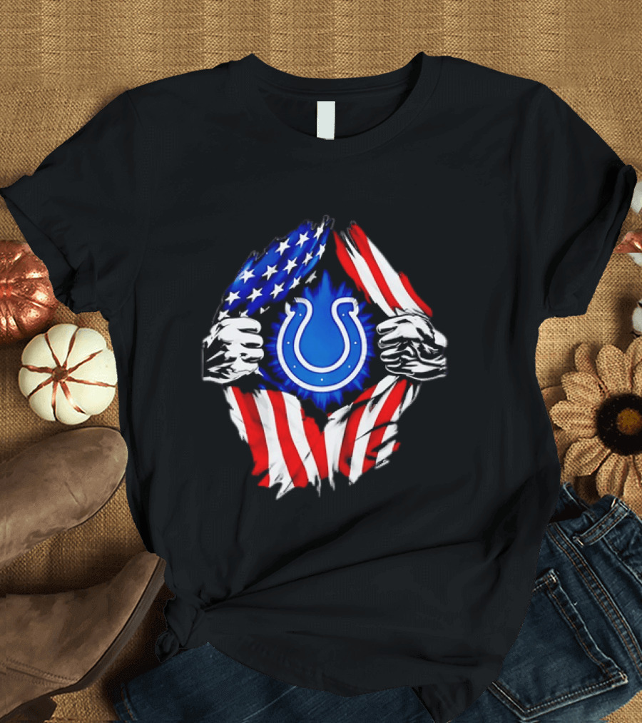 Indianapolis Colts American Flag Ripped Chest T-Shirt