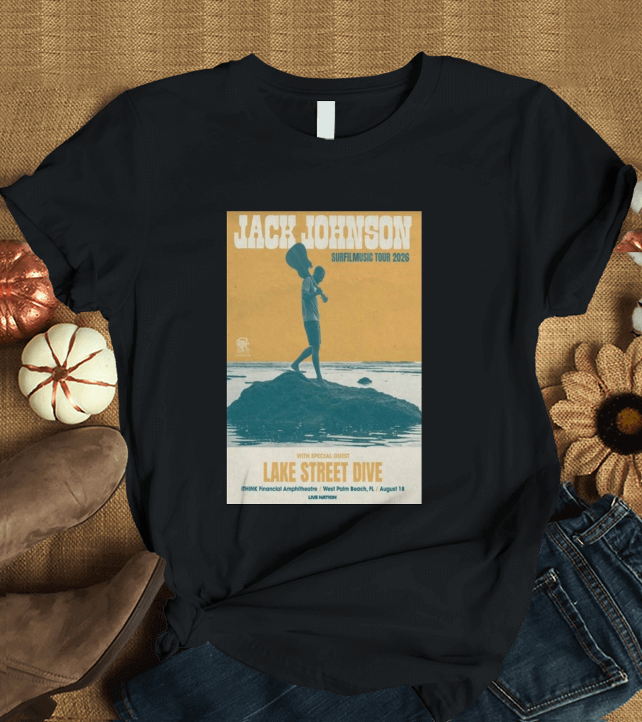 Jack Johnson Surfilmusic Tour 2026 Lake Street Dive ITHINK Financial Amphitheatre West Palm Beach August 18 T-Shirt