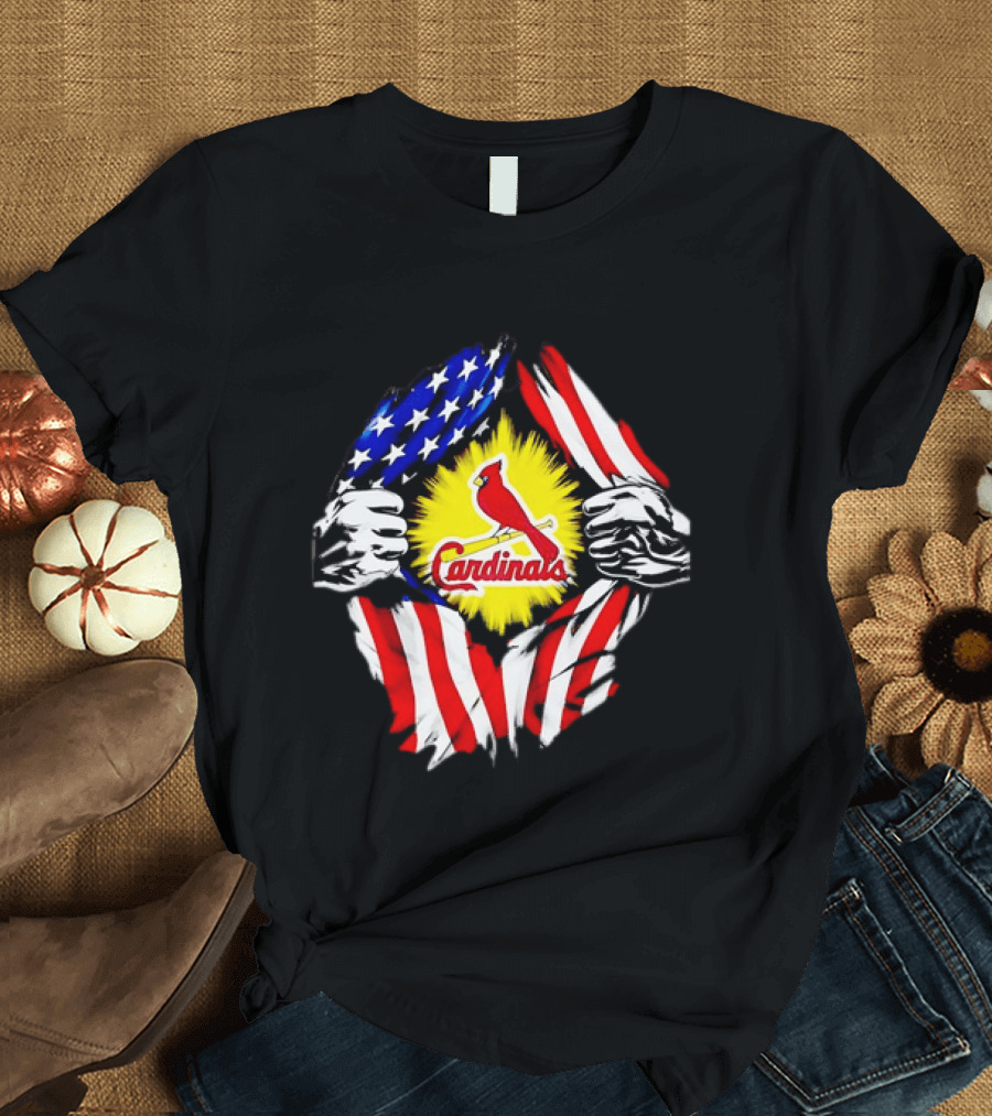 St Louis Cardinals Ripped American Flag Chest Baseball Fan Gear T-Shirt