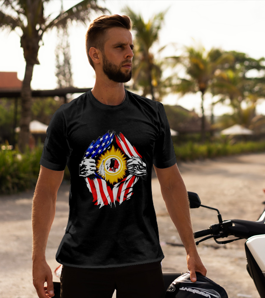 Washington Redskins American Flag Ripped Chest T-Shirt