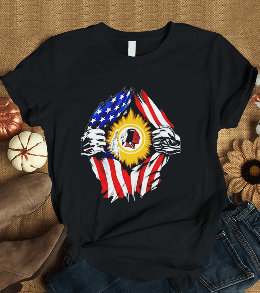 Washington Redskins American Flag Ripped Chest T-Shirt