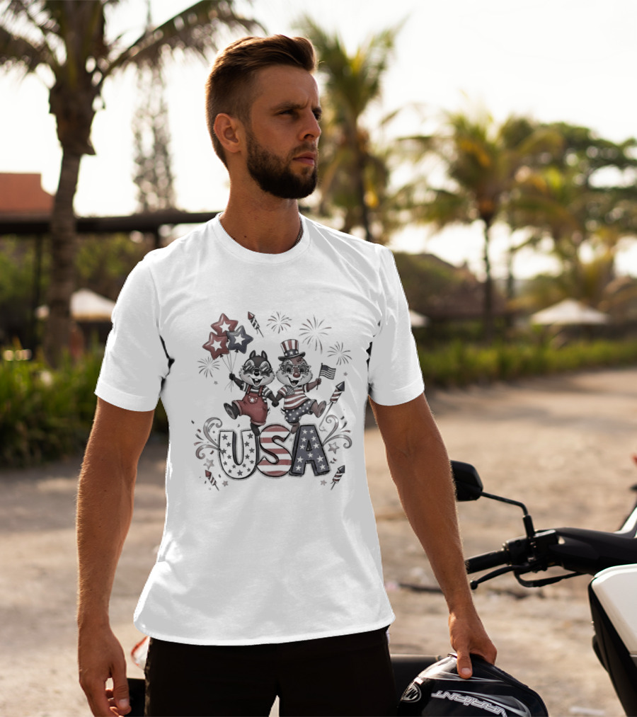 Chip And Dale USA Patriotic Fireworks Stars And Stripes Fourth Of July T-Shirt