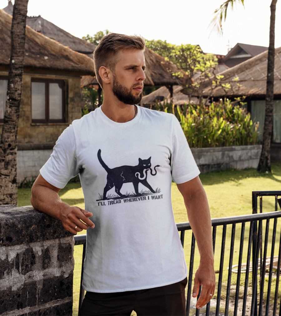 I'll Tread Wherever I Want Black Cat Snake T-Shirt