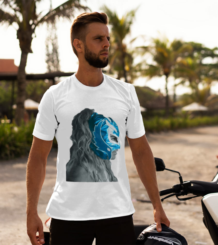 Karol G Store Limited Edition Cream Blue Luchador Mask T-Shirt