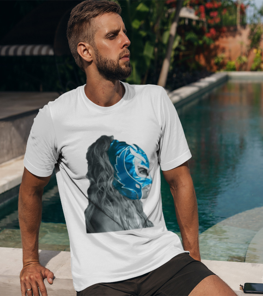 Karol G Store Limited Edition Cream Blue Luchador Mask T-Shirt