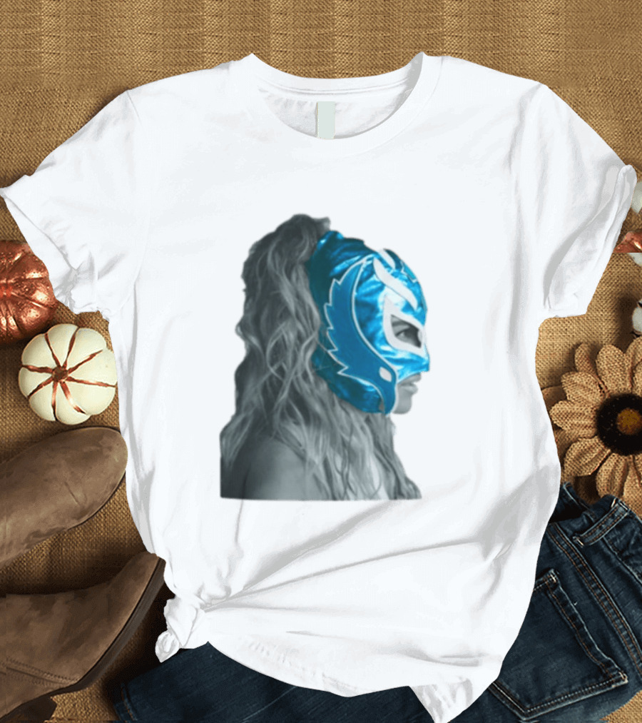 Karol G Store Limited Edition Cream Blue Luchador Mask T-Shirt