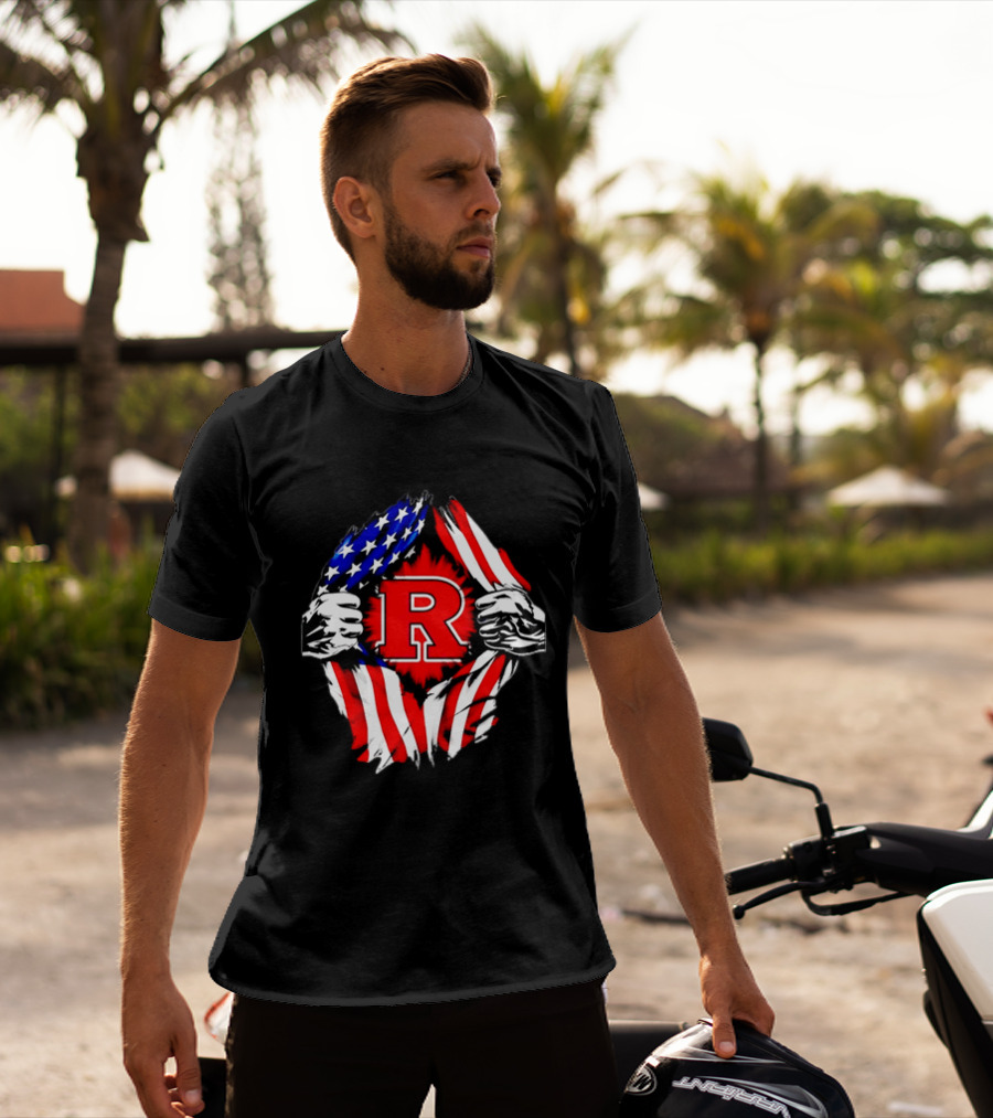 Rutgers Scarlet Knights American Flag R T-Shirt