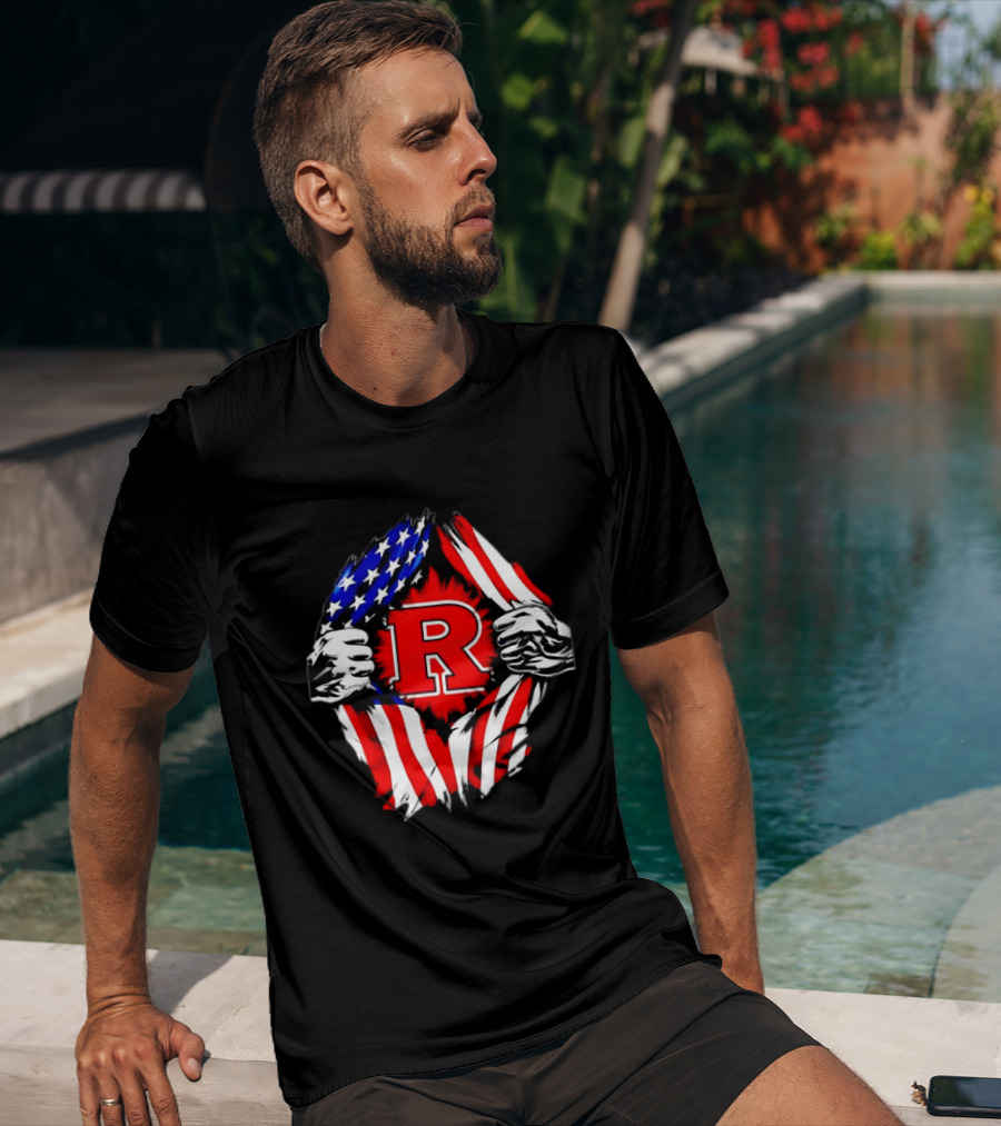 Rutgers Scarlet Knights American Flag R T-Shirt