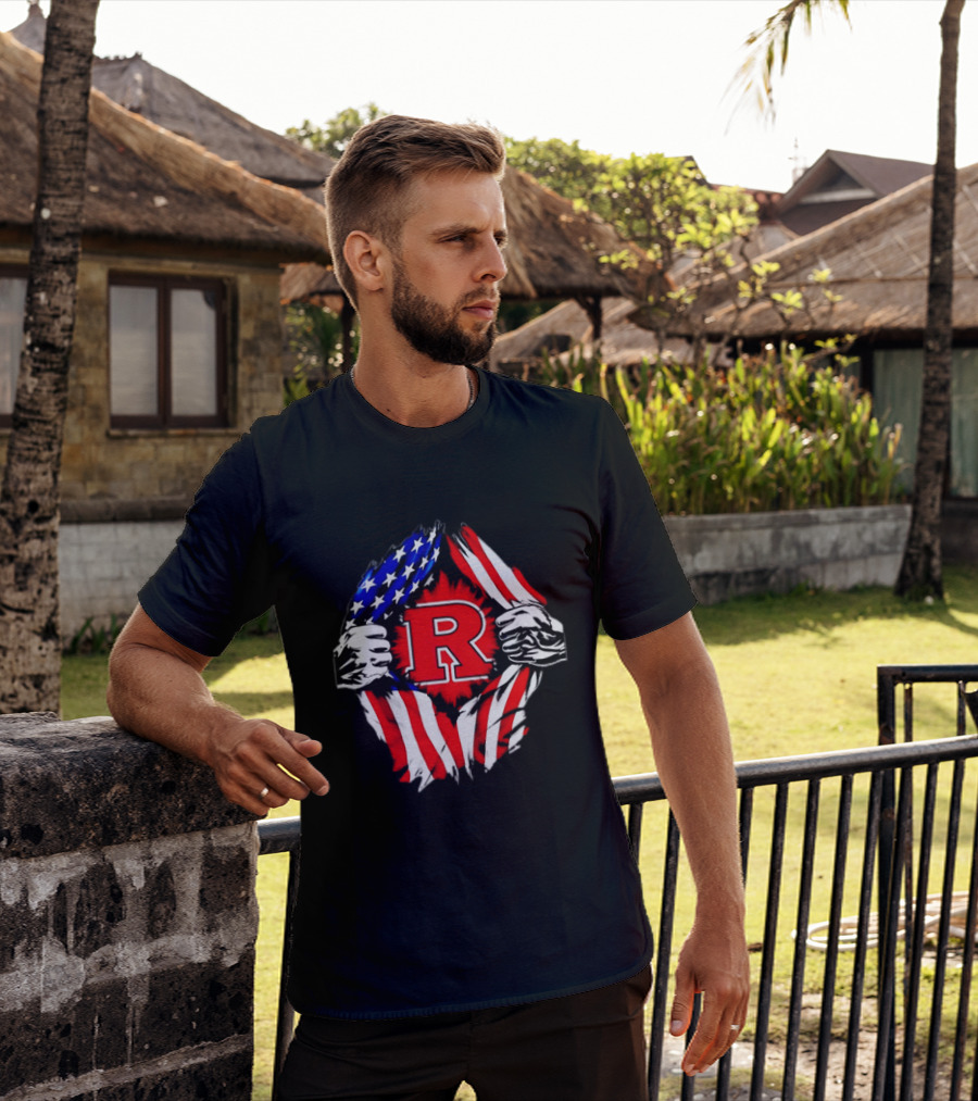 Rutgers Scarlet Knights American Flag R T-Shirt