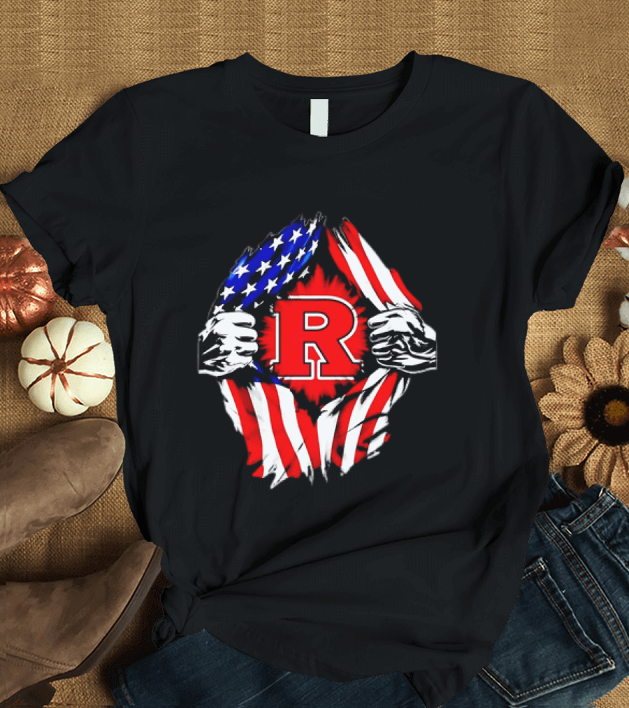Rutgers Scarlet Knights American Flag R T-Shirt
