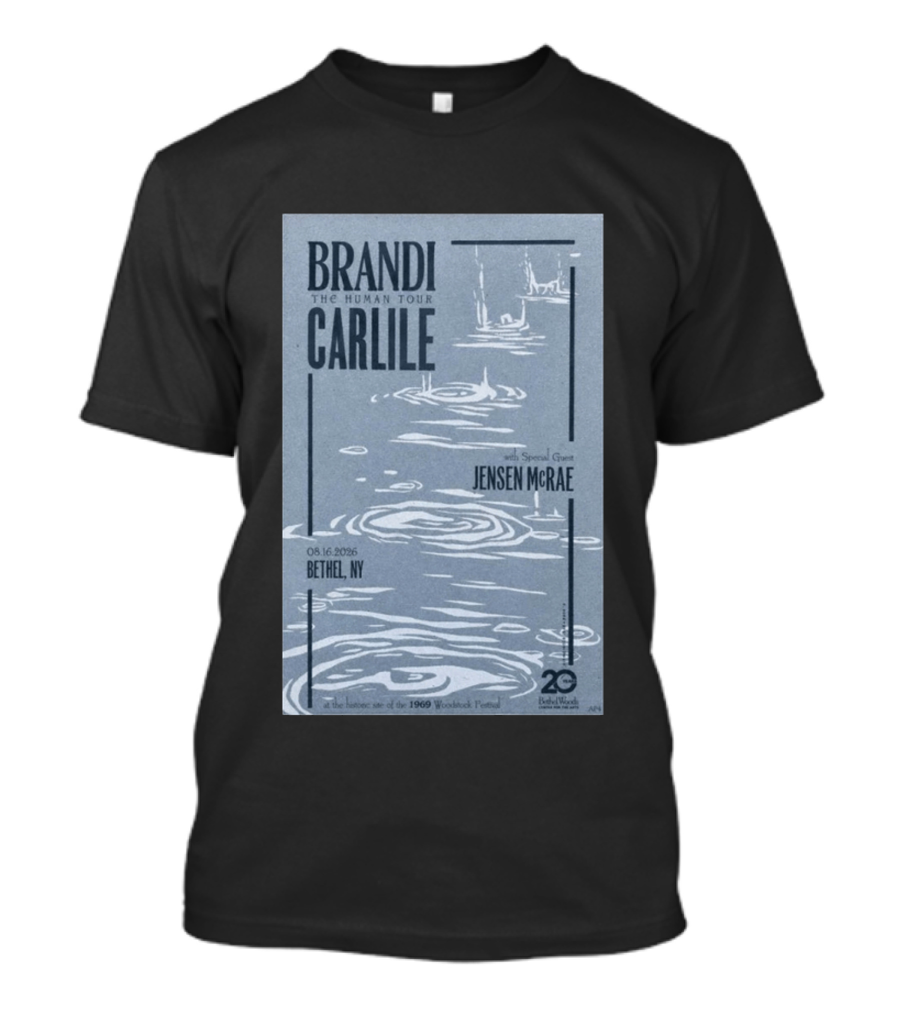 Brandi Carlile The Human Tour August 16 2026 Bethel Ny With Special Guest Jensen Mcrae Woodstock 20 Years Bethelwoods 1969 T-Shirt