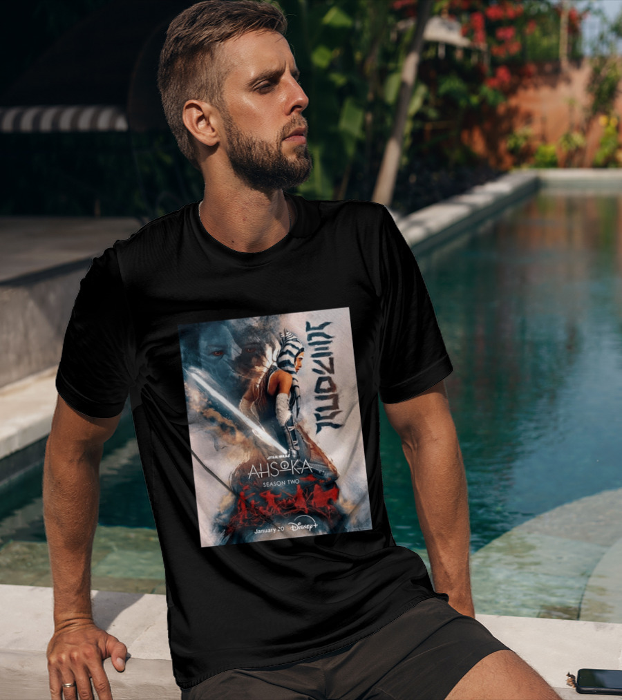 Star Wars Ahsoka Season 2 Premiering January 20 Disney Plus Featuring Lightsaber And Characters T-Shirt