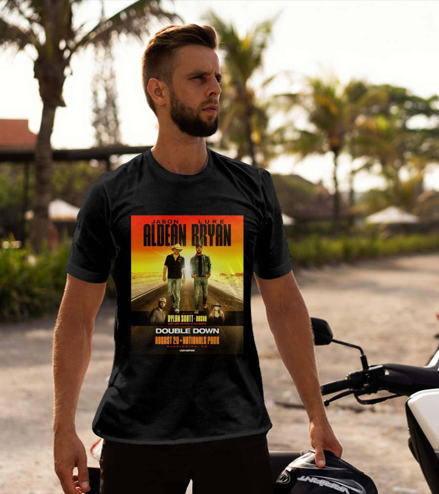 Jason Aldean Luke Bryan Double Down August 20 Nationals Park Washington D.C. With Dylan Scott Dasha Dee Jay Silver Dj Rock Live Nation T-Shirt
