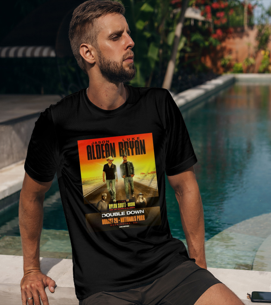 Jason Aldean Luke Bryan Double Down August 20 Nationals Park Washington D.C. With Dylan Scott Dasha Dee Jay Silver Dj Rock Live Nation T-Shirt