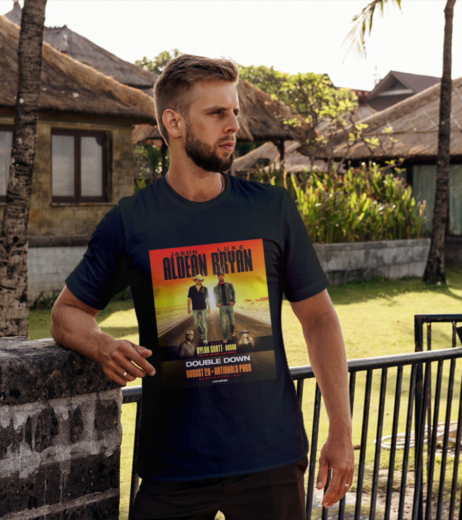 Jason Aldean Luke Bryan Double Down August 20 Nationals Park Washington D.C. With Dylan Scott Dasha Dee Jay Silver Dj Rock Live Nation T-Shirt