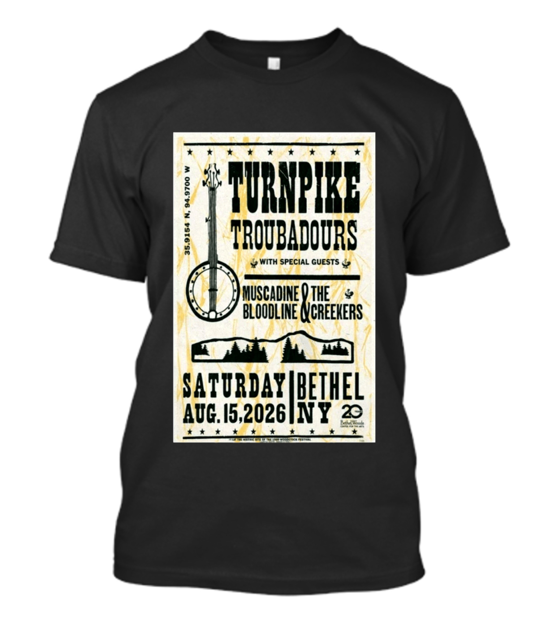 Turnpike Troubadours Bethel Woods 2026 With Muscadine Bloodline The Creekers August 15 Concert T-Shirt