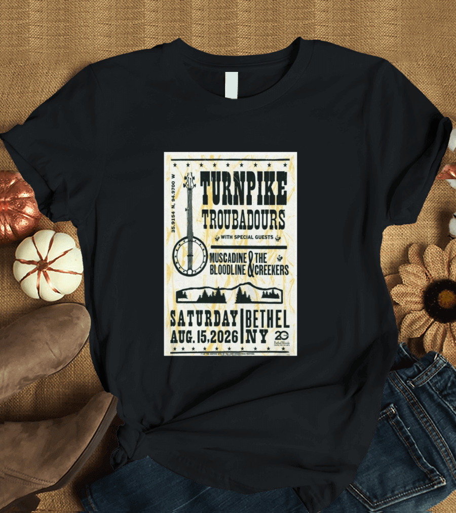 Turnpike Troubadours Bethel Woods 2026 With Muscadine Bloodline The Creekers August 15 Concert T-Shirt