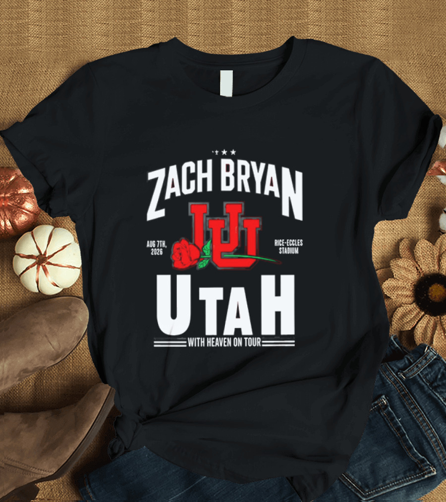 Zach Bryan Utah Rice Eccles Stadium Aug 7th 2026 With Heaven On Tour Red Rose JJJ T-Shirt