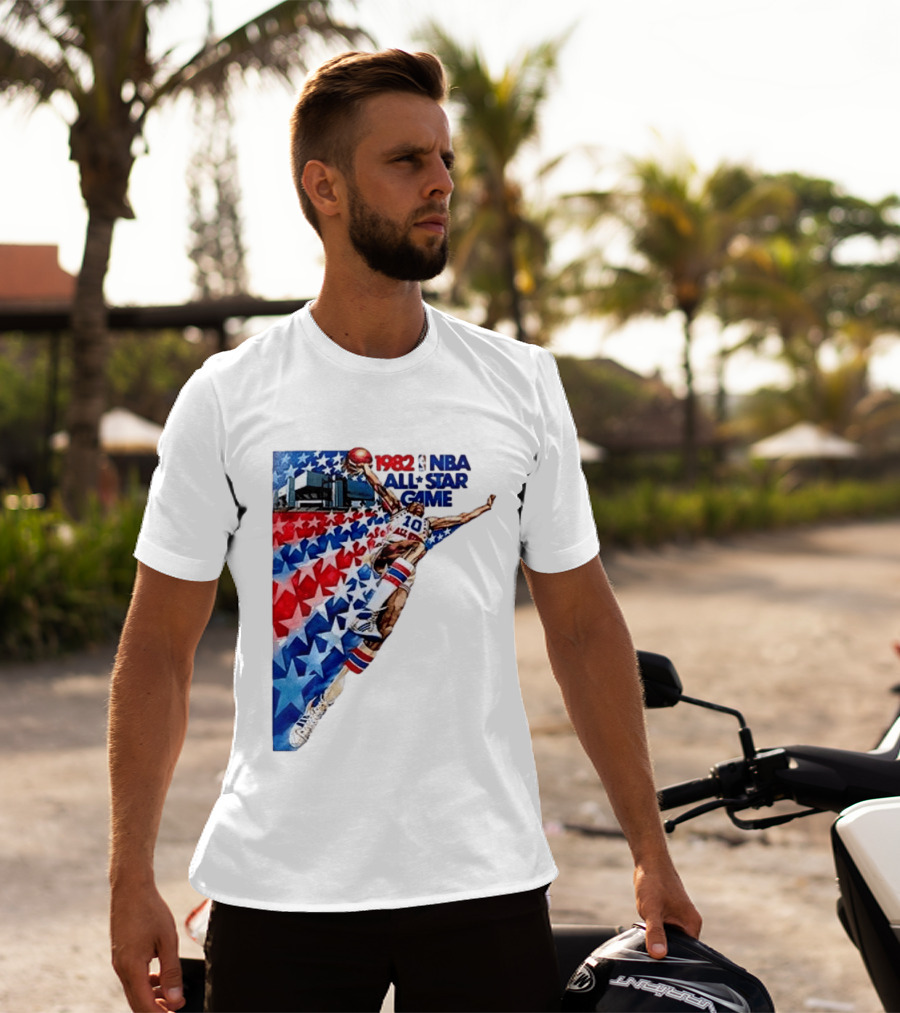 1982 NBA All Star Game Dunking Pose With Stars And Stripes T-Shirt
