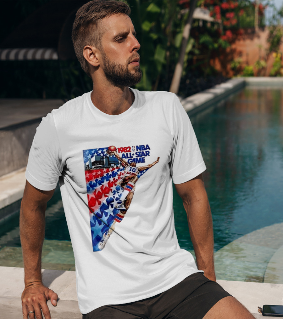 1982 NBA All Star Game Dunking Pose With Stars And Stripes T-Shirt
