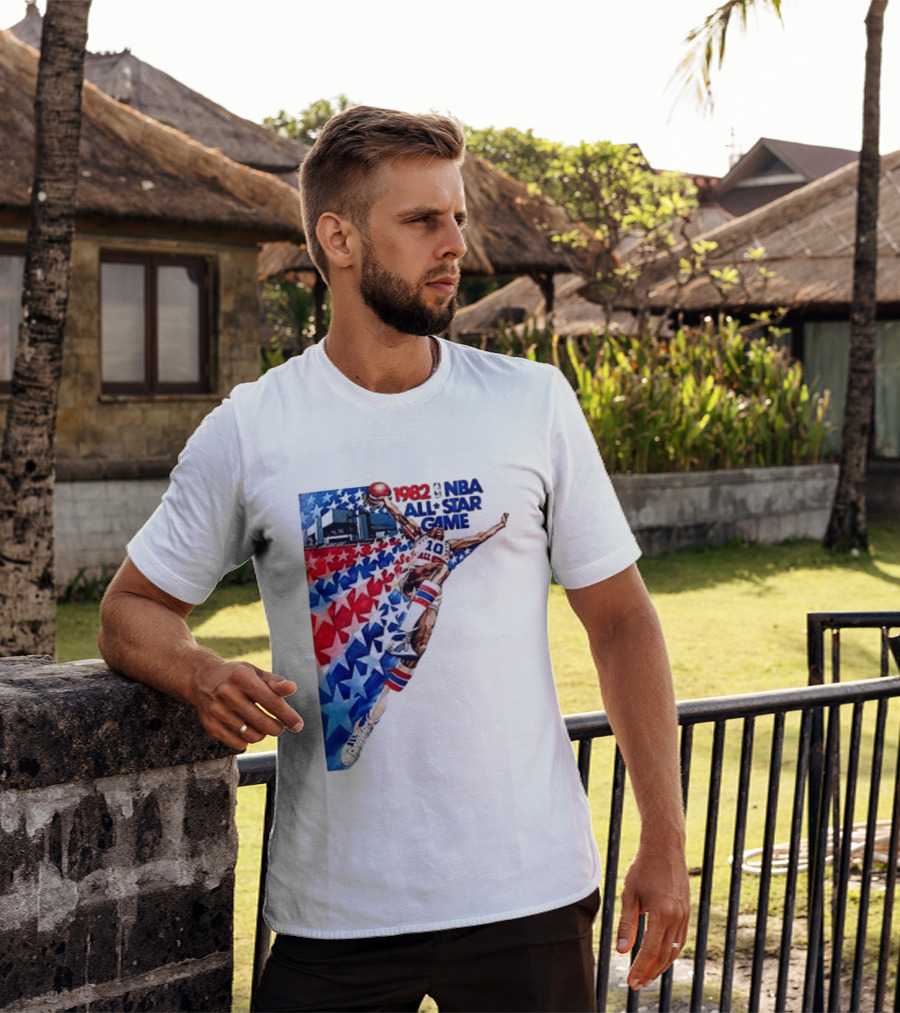 1982 NBA All Star Game Dunking Pose With Stars And Stripes T-Shirt