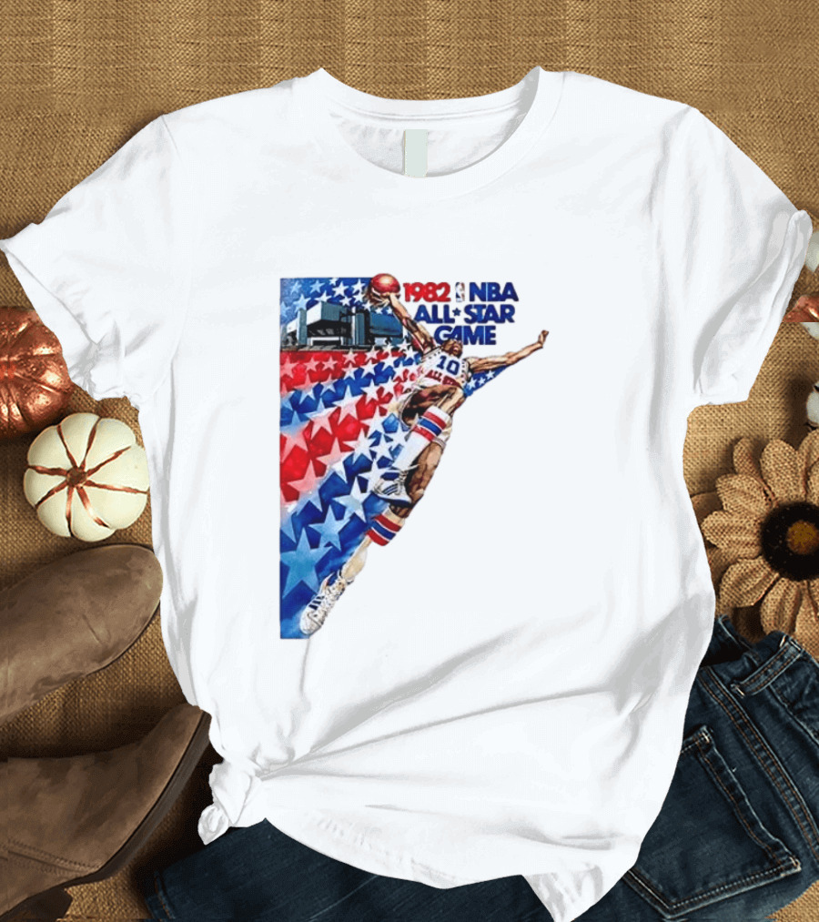 1982 NBA All Star Game Dunking Pose With Stars And Stripes T-Shirt