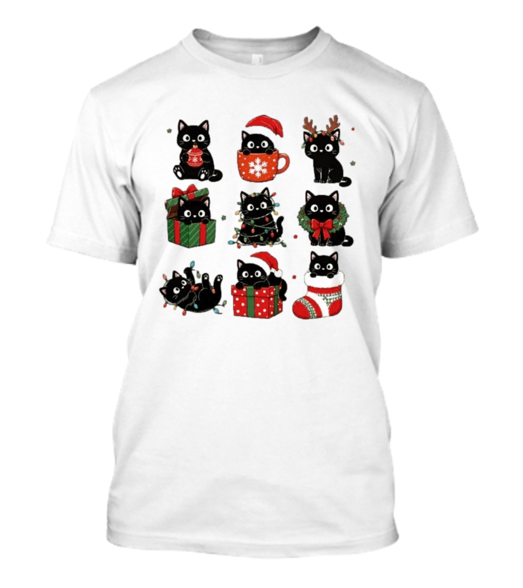 Black Cats Christmas Grid T-Shirt