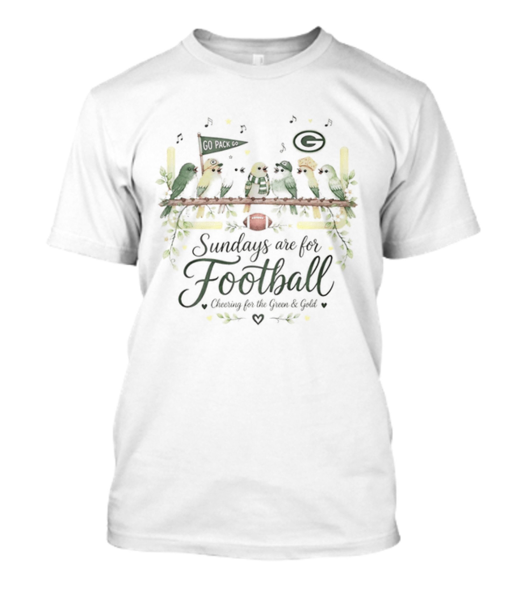 Green Bay Packers Sundays Are For Football Cheering For The Green And Gold T-Shirt