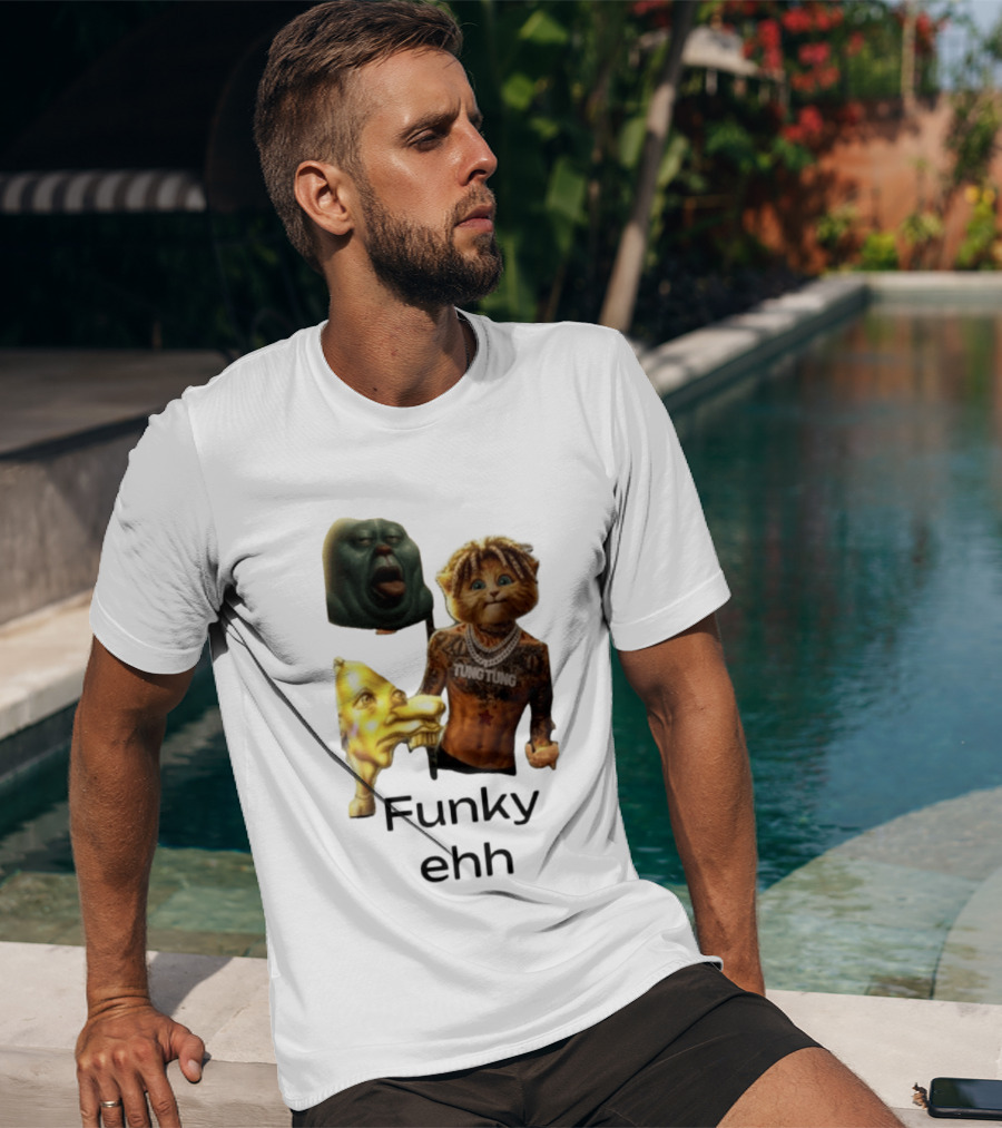 Neegy Funky Ehh Tung Tung Cat Tattoo Character Trio T-Shirt