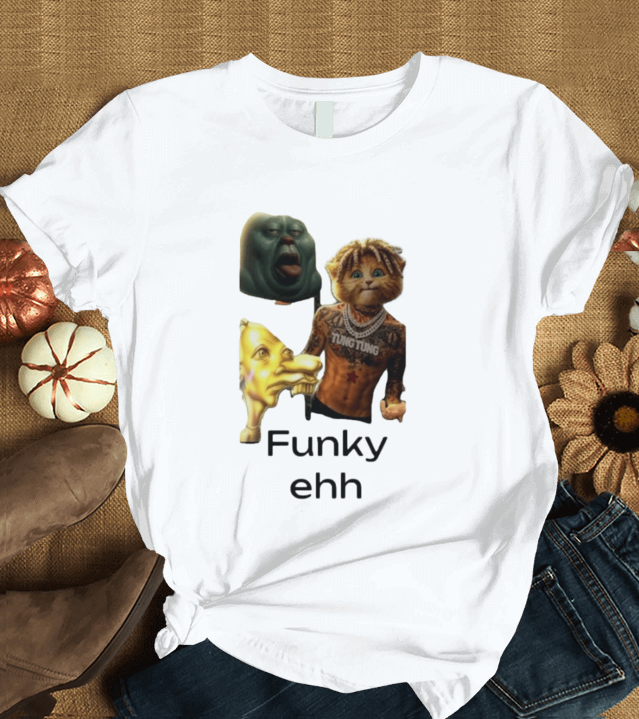 Neegy Funky Ehh Tung Tung Cat Tattoo Character Trio T-Shirt