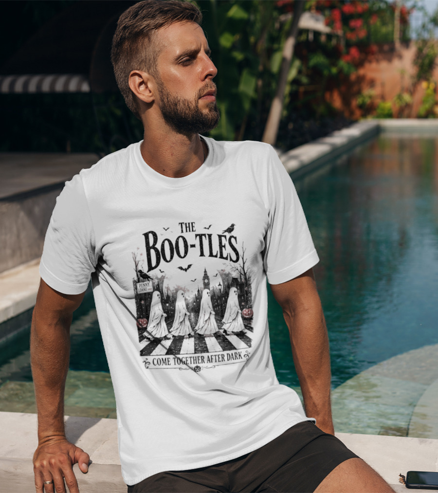 The Boo Tles Come Together After Dark Halloween Ghostly Abbey Road Bats Pumpkins T-Shirt