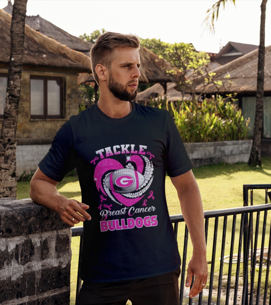 Tackle Breast Cancer Bulldogs Football G Logo Pink Ribbon T-Shirt