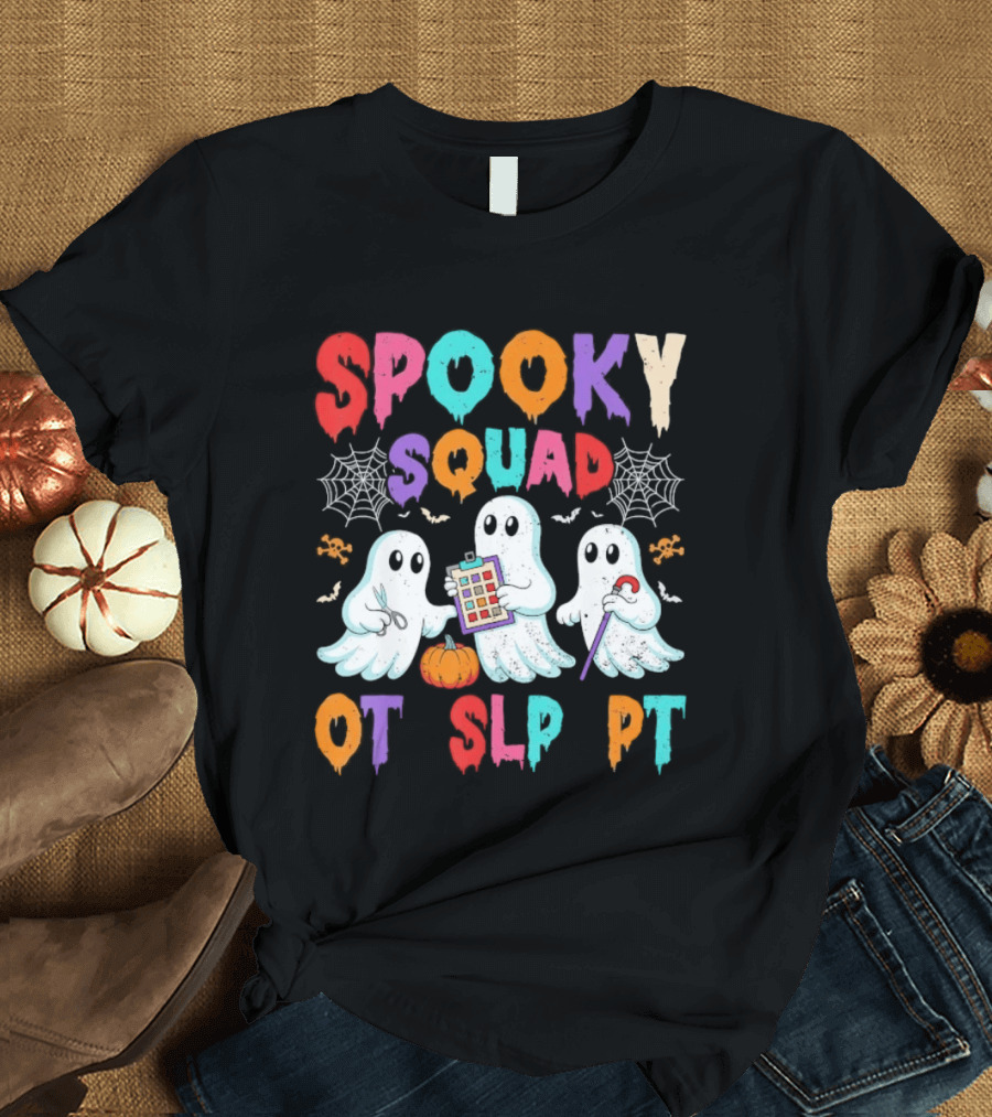 OT SLP PT Spooky Squad Halloween Ghosts Pumpkin Clipboard Lollipop T-Shirt
