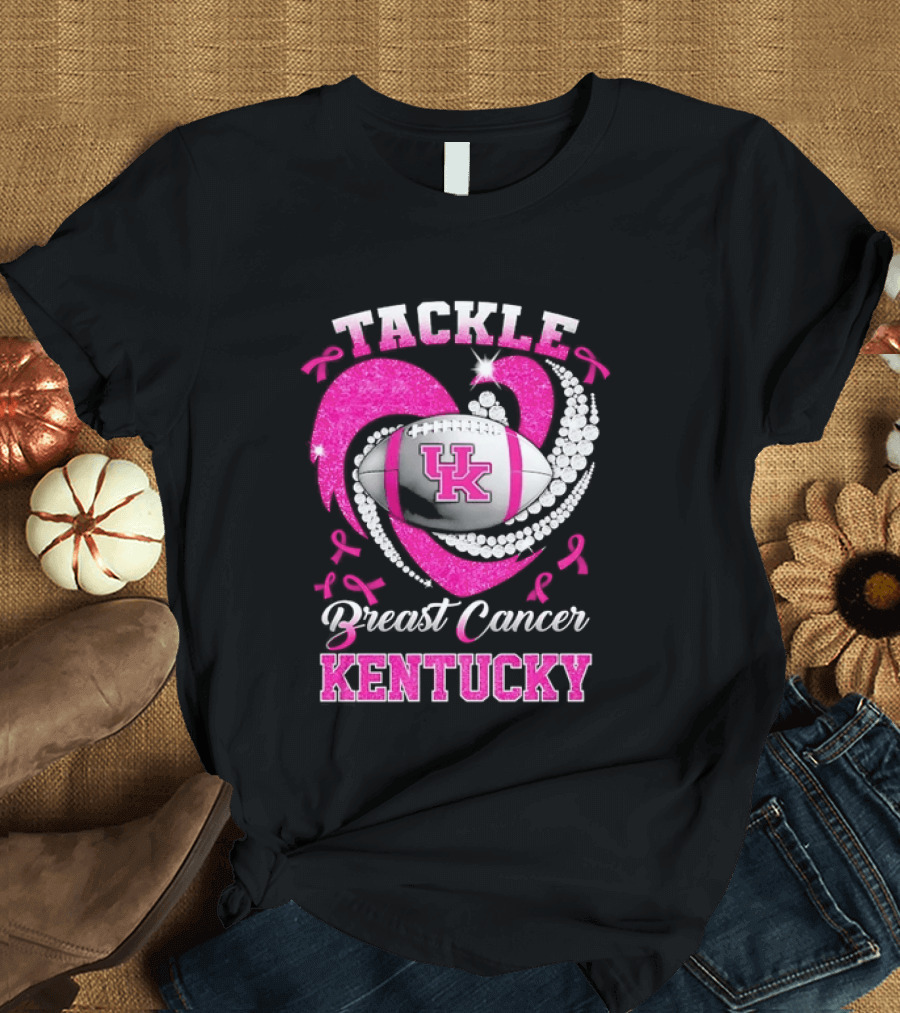 Tackle Breast Cancer Kentucky Wildcats UK Football Pink Ribbons T-Shirt