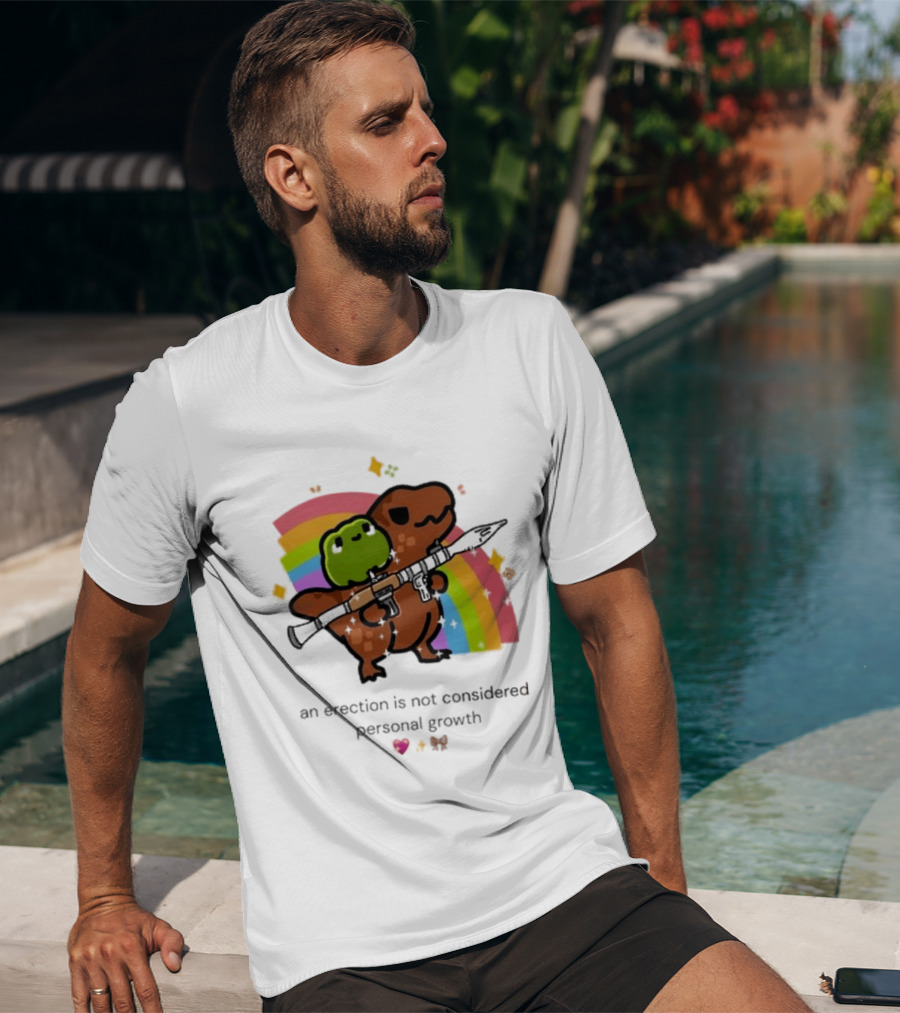 Original Rex Rocket An Erection Is Not Considered Personal Growth Rainbow Dinosaur Frog T-Shirt