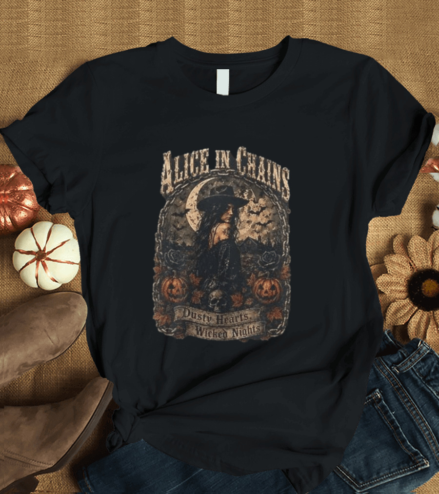 Alice In Chains Dusty Hearts Wicked Nights Gothic Witch Pumpkin Skulls Moon T-Shirt