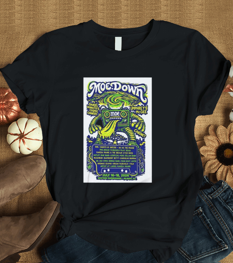MoeDown July 16 18 2026 Westend Fairgrounds Gilbert PA Featuring Moe. Umphrey's McGee Daniel Donato's Cosmic Country Cabinet T-Shirt