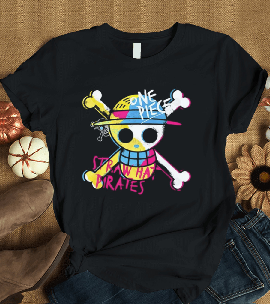 One Piece Straw Hat Pirates Skull Colorful Anime Manga T-Shirt