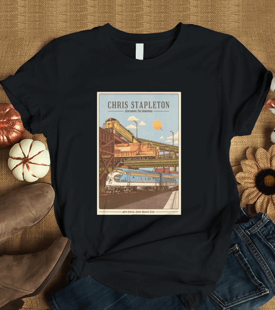 Chris Stapleton Featuring The Honchos Special Guest Maggie Rose Aug 19 2026 Allianz Amphitheater Riverfront Richmond Virginia Vintage Trains Scene T-Shirt