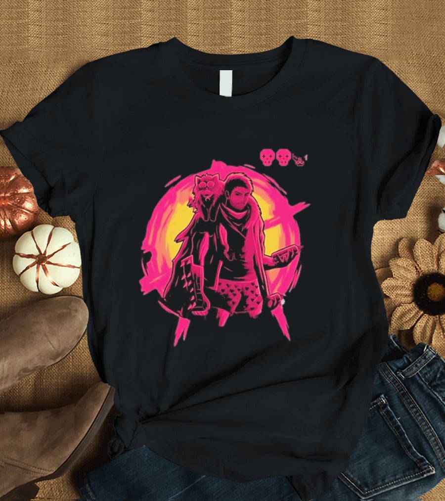 Post Apocalyptic Survivor Cat Companion Heart Boxers Pink Skull T-Shirt