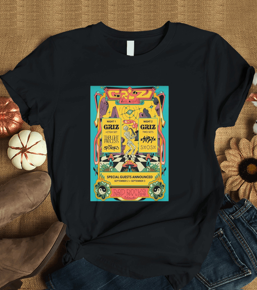 GRiZ Two Nights Red Rocks Amphitheatre Morrison CO Sep 2 3 2026 Special Guests The Sponges Muzzy Shosh T-Shirt