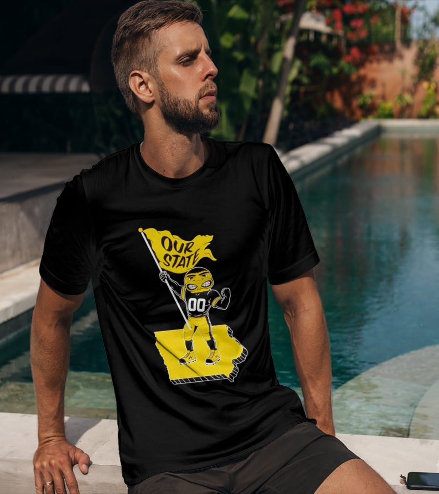 Herky The Hawk Flag Our State Iowa Map T-Shirt