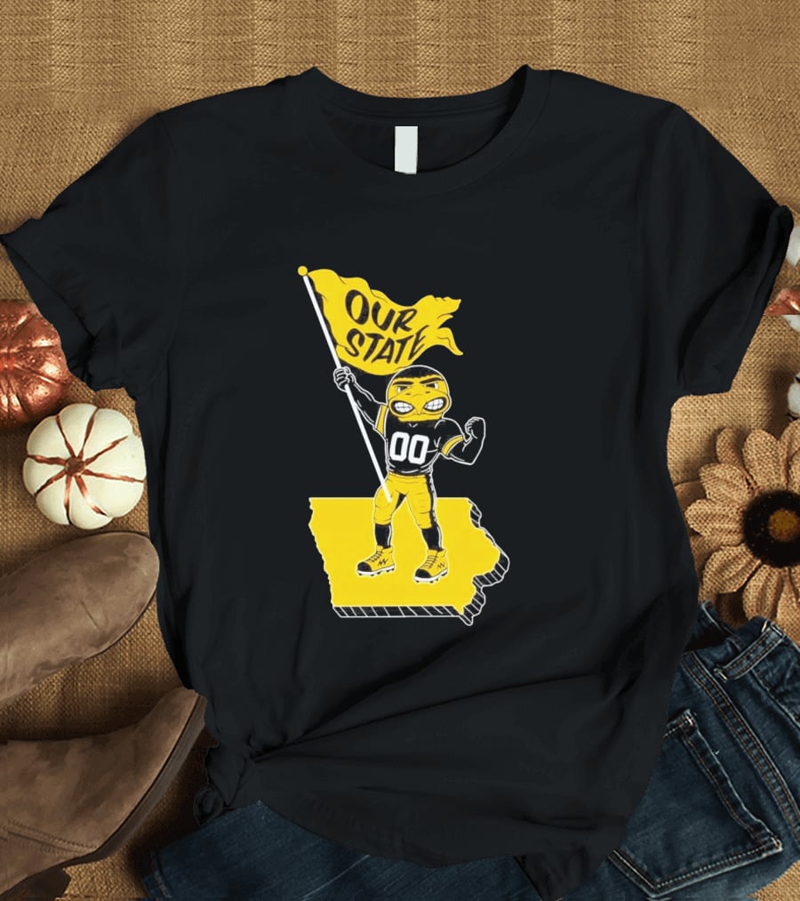 Herky The Hawk Flag Our State Iowa Map T-Shirt