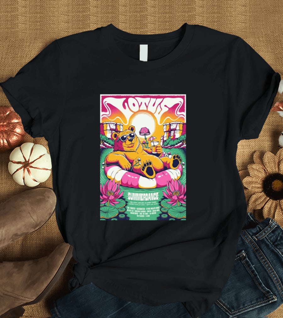 Lotus Summerdance 2026 Garrettsville OH Nelson Ledges Quarry Park Sep 4 6 With Bear Floating On Pool Relaxed Vibes T-Shirt