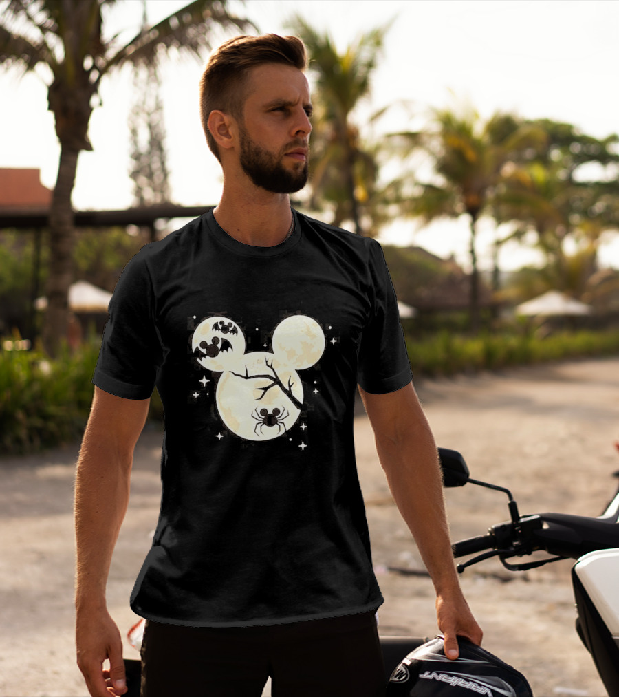 Mickey Mouse Moon Head Halloween Bat Spider Disney T-Shirt
