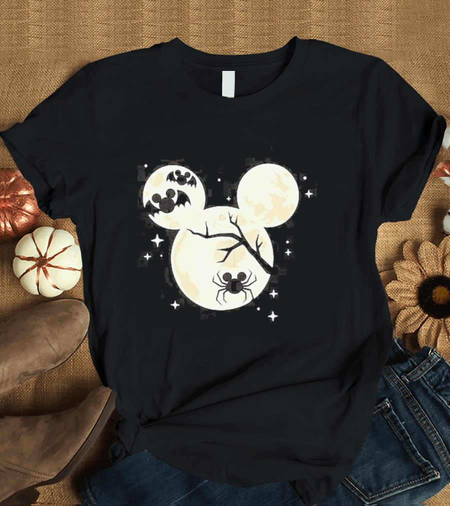 Mickey Mouse Moon Head Halloween Bat Spider Disney T-Shirt