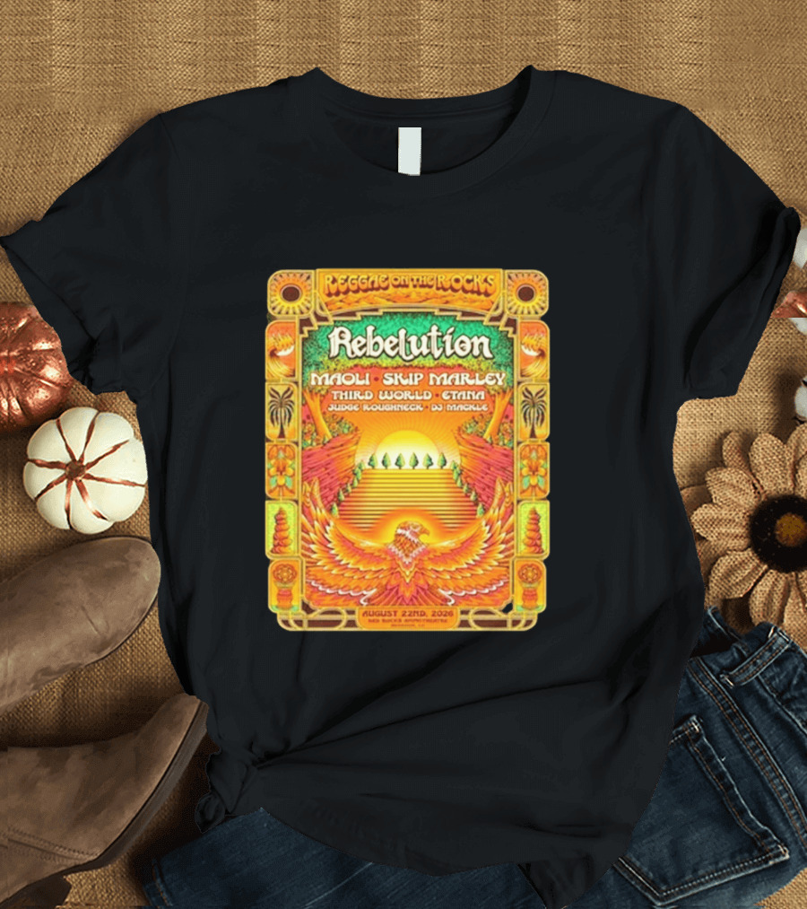 Rebelution Reggae On The Rocks 2026 Maoli Skip Marley Third World Etana August 22nd T-Shirt