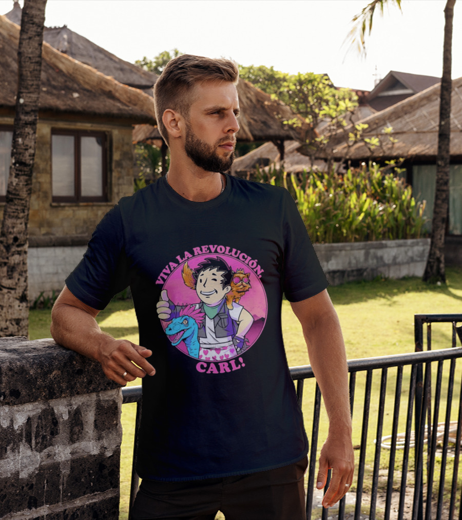 Viva La Revolución Carl Fallout Vault Boy Dinosaur Cat T-Shirt