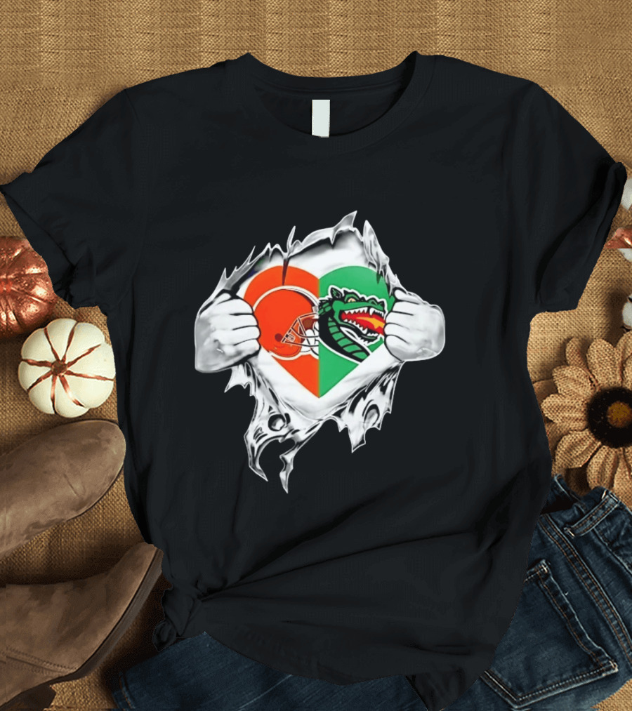Cleveland Browns UAB Blazers Heart Superman Chest Rip T-Shirt
