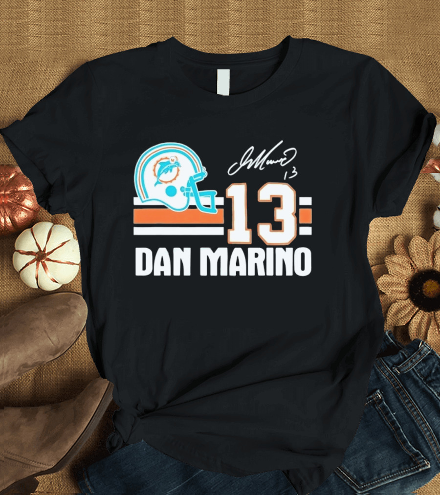 Miami Dolphins Dan Marino 13 Helmet Signature T-Shirt